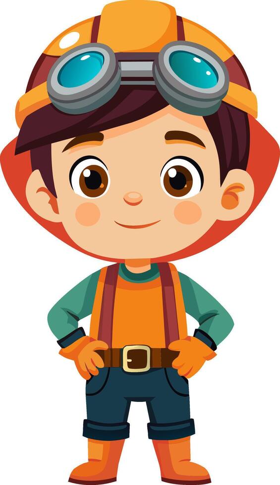 A cartoon boy wearing a hard hat and goggles vector