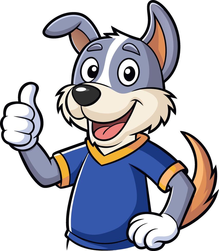 A cartoon dog wearing a blue shirt and giving a thumbs up vector