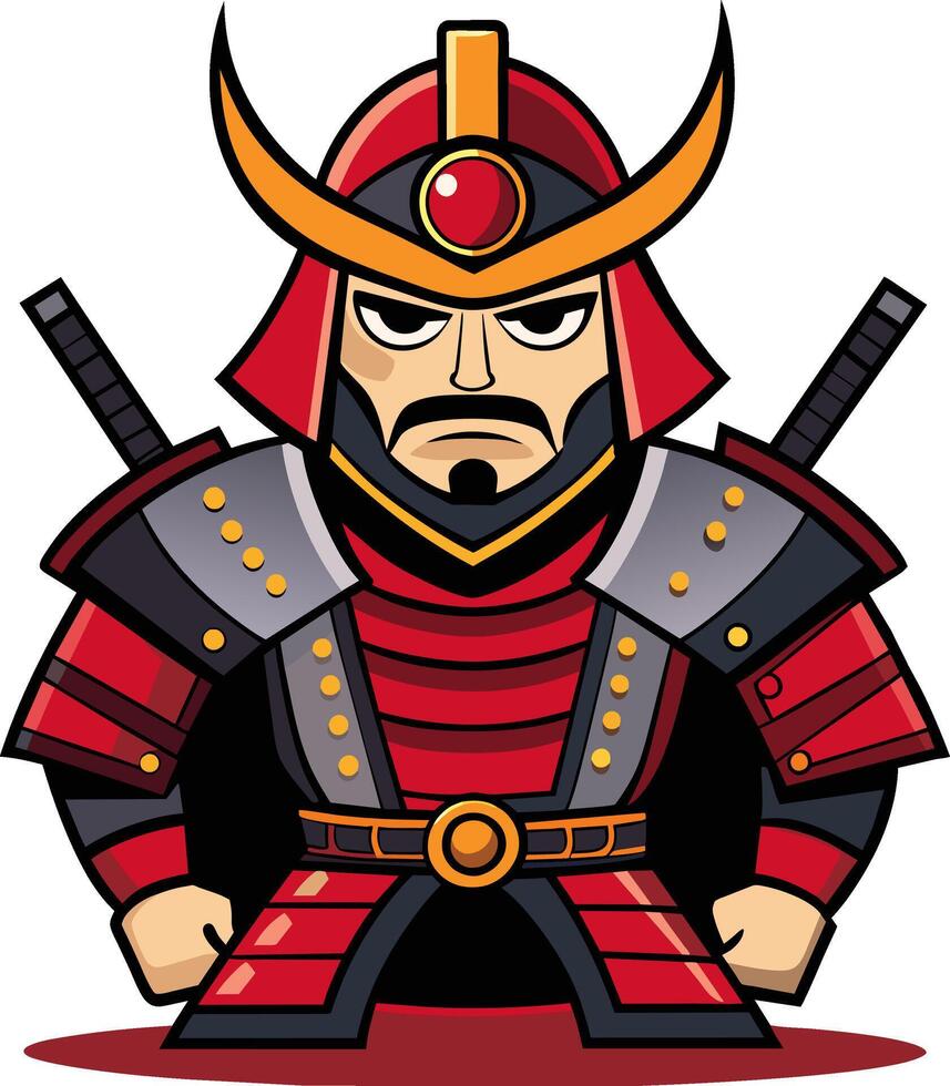 A cartoon samurai with two swords vector