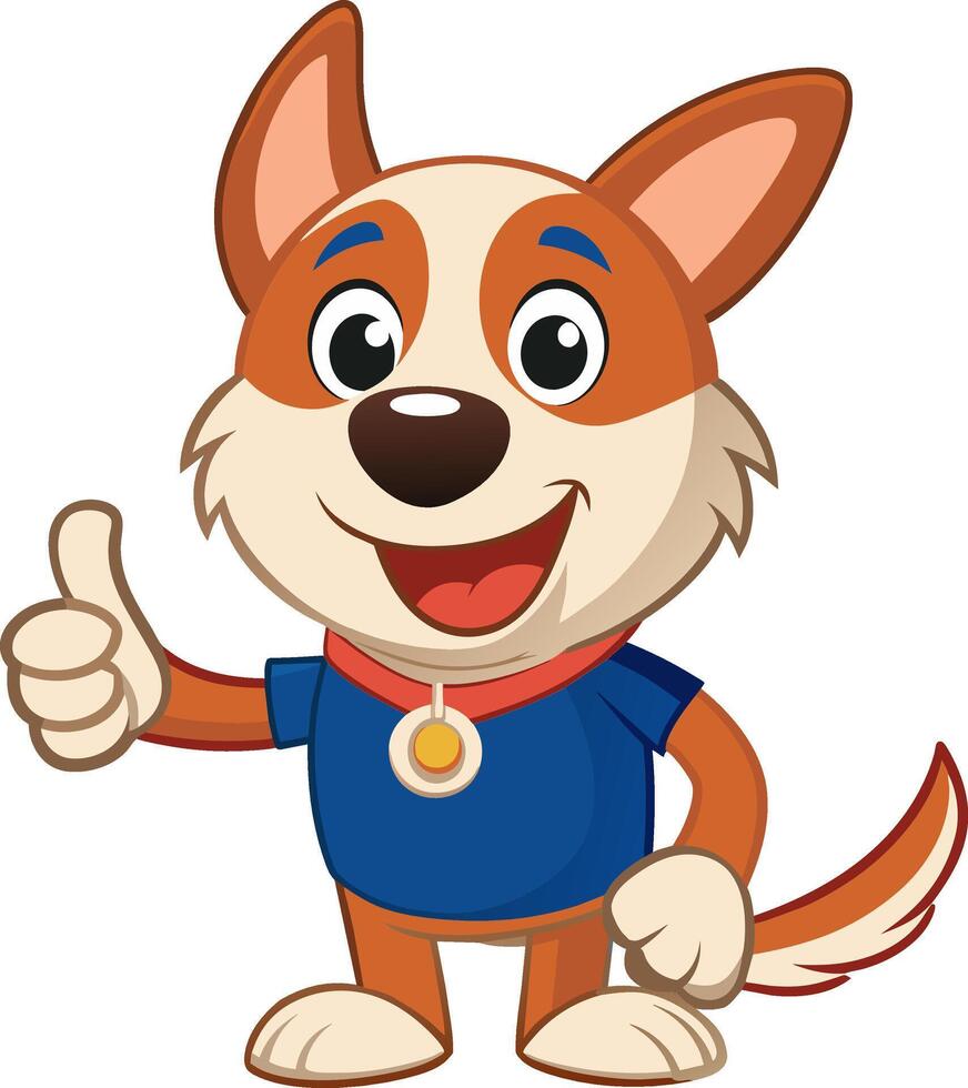 A cartoon dog wearing a blue shirt and giving a thumbs up vector