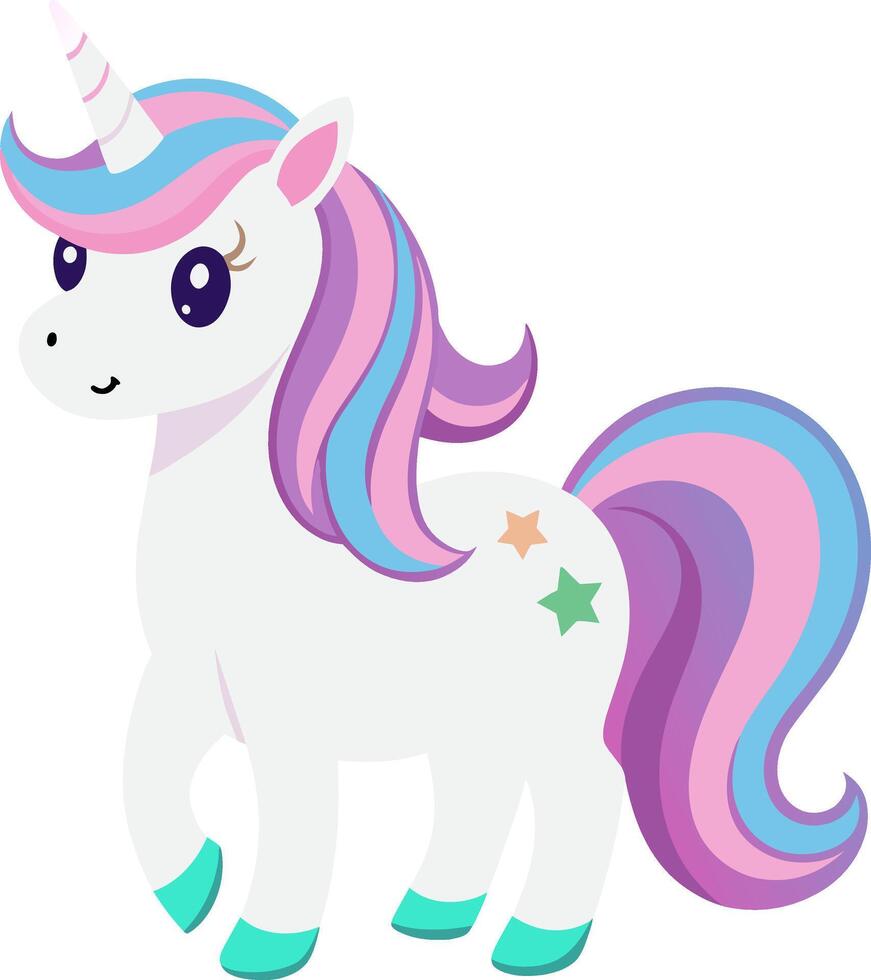 A cartoon unicorn with a pink mane and blue mane vector