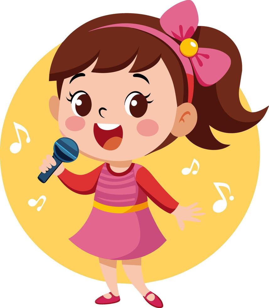 A cartoon girl singing with a microphone vector