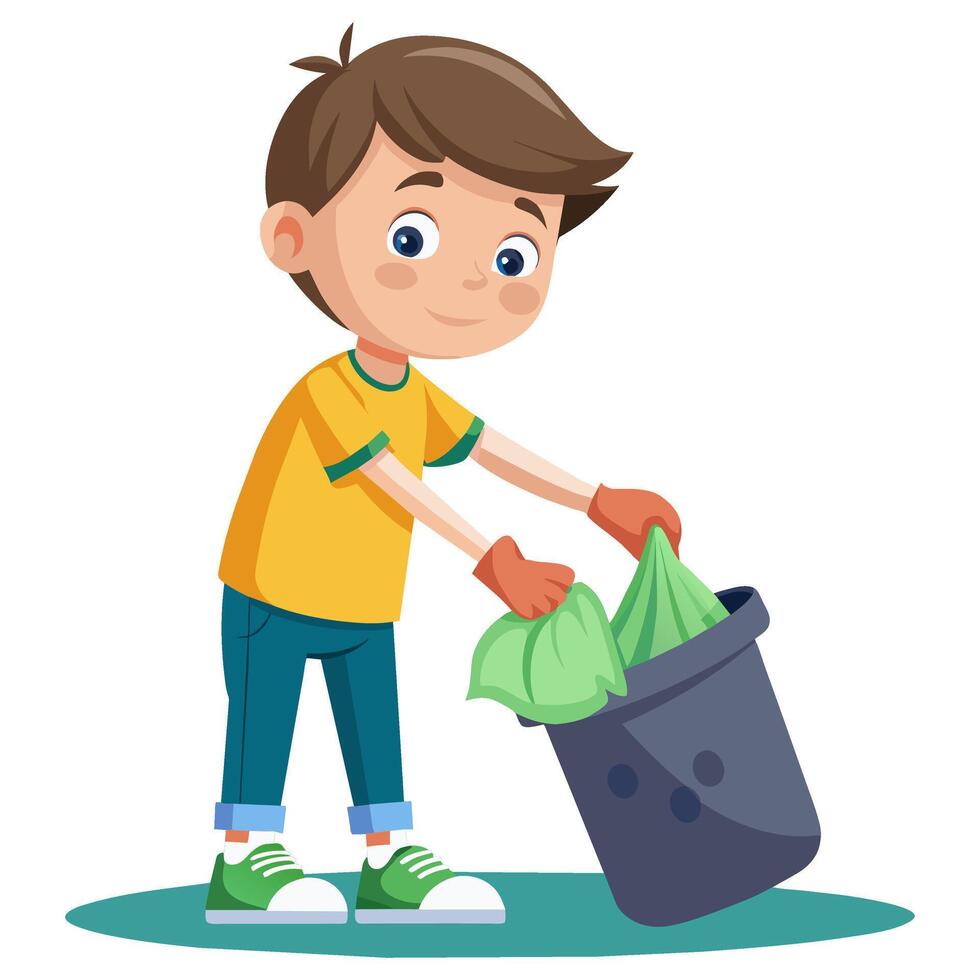 Boy cleaning garbage, illustration vector