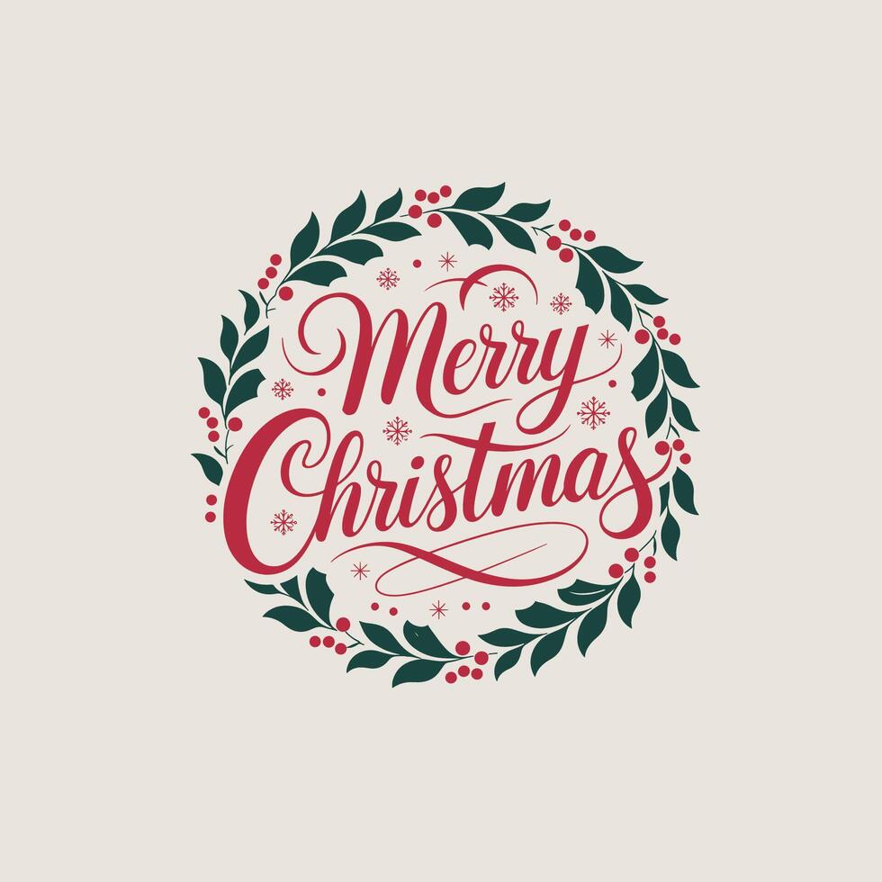 Merry Christmas Greeting with Festive Holly and Berries Frame vector