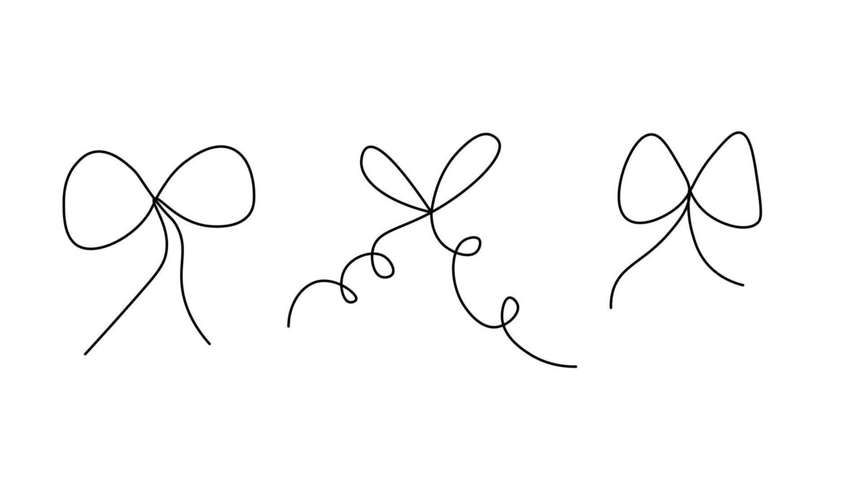 small ribbon bow set in line doodle style vector