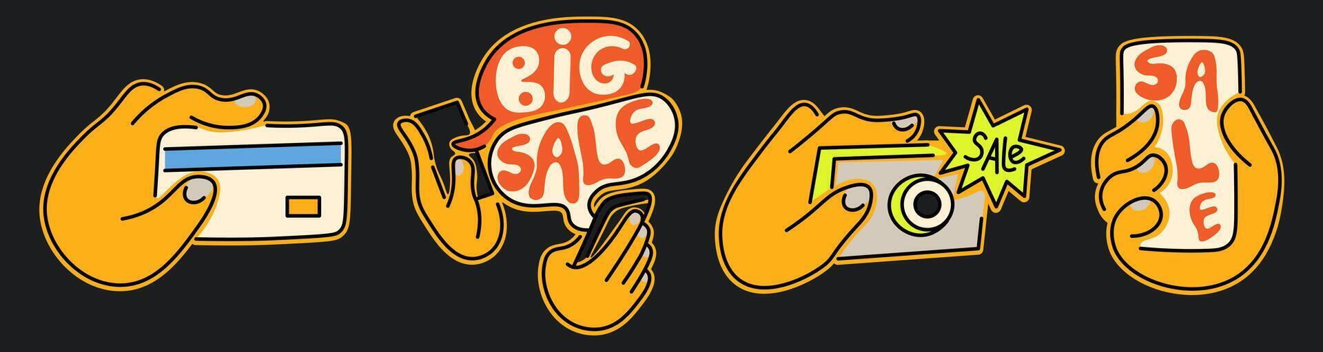 sale arms stickers set vector