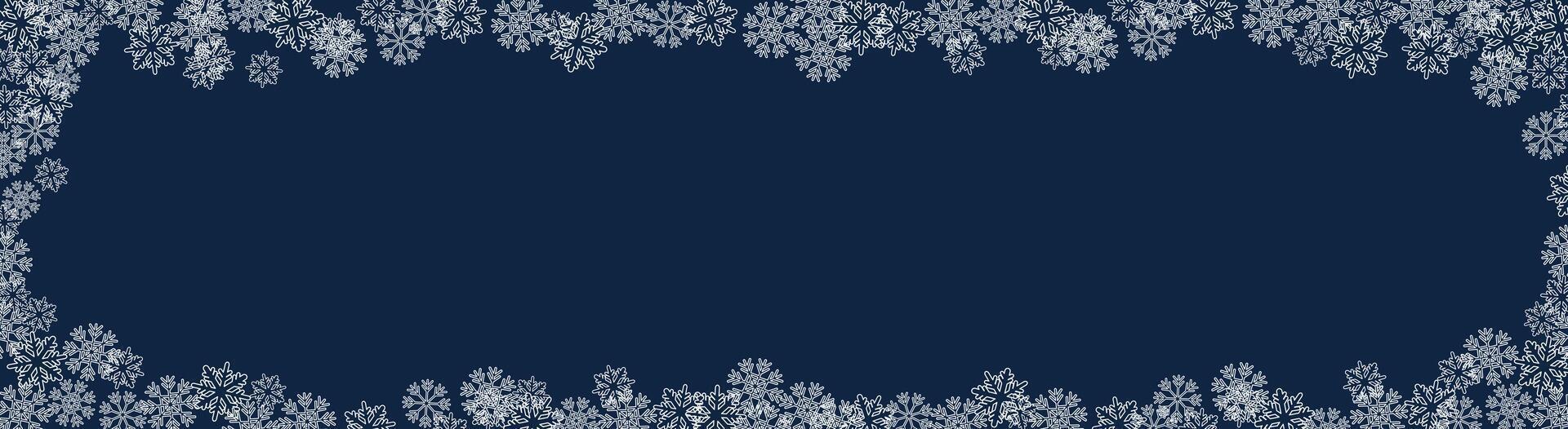 horizontal dark Christmas and New Year banner with snowflakes frame vector