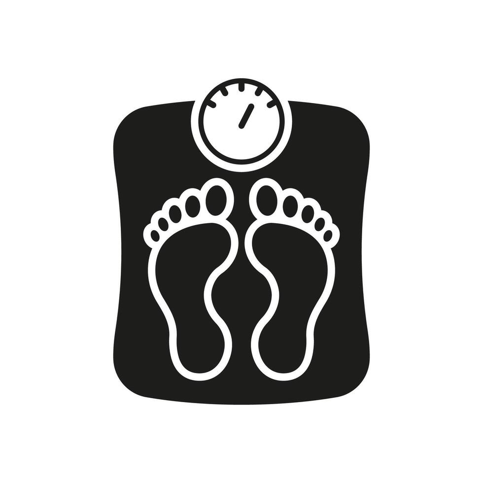 Feet On Scale Silhouette Icon For Monitoring Weight Loss And Fitness Progress. Body Weight Management And Monitoring For Health And Fitness Purposes. Isolated Illustration vector