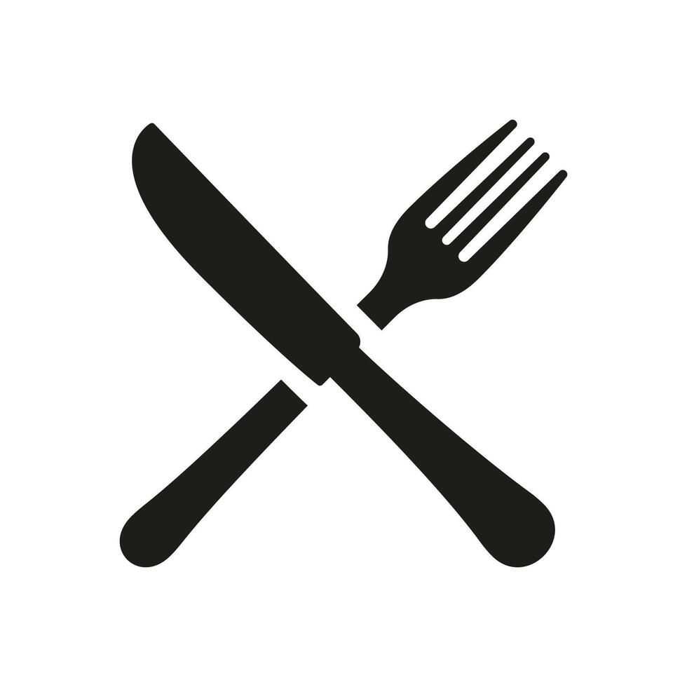 Crossed Fork And Knife Silhouette Icon, Dining And Meal Time. Restaurant And Culinary Concept. Isolated Illustration vector