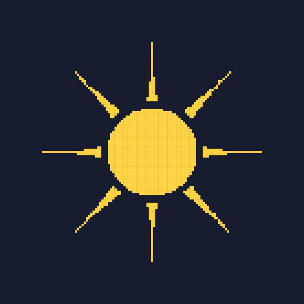 Yellow Pixel Sun Icon with Radiant Rays. Vintage Solar Symbol for Sunny Days. Isolated Illustration vector