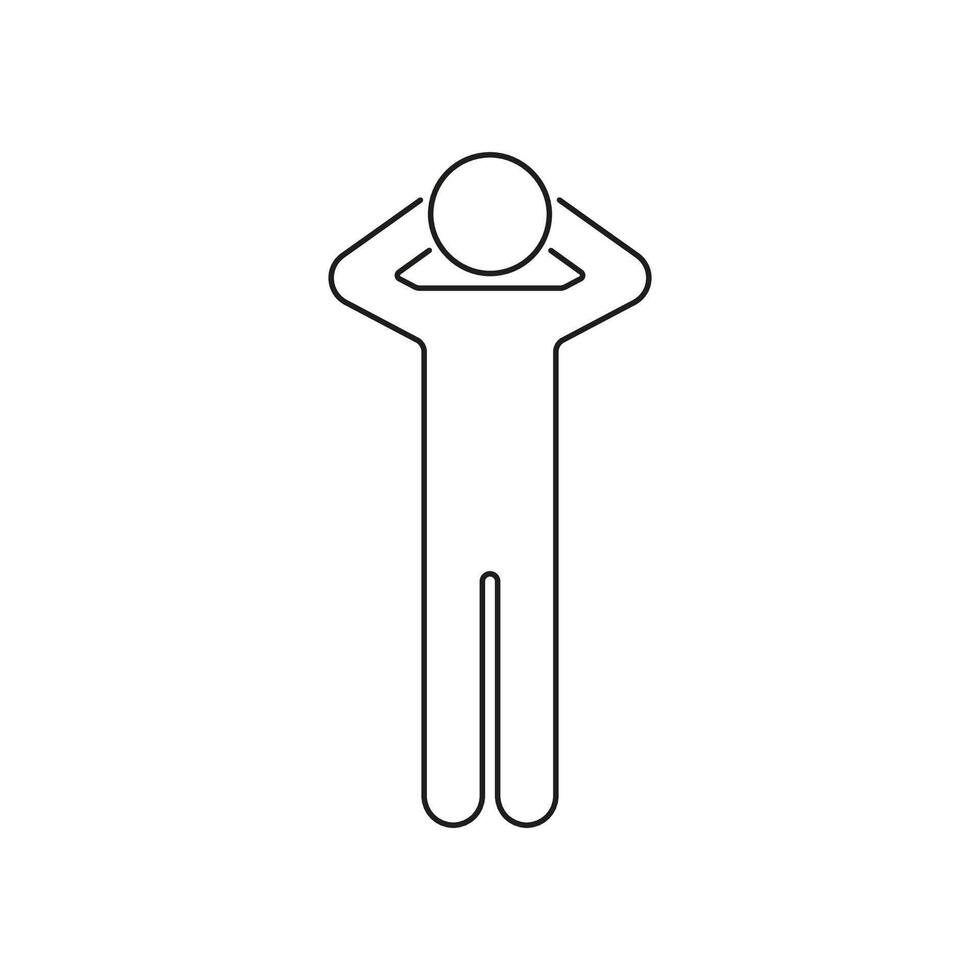Human Figure with Hands Behind Head Line Icon. Stick Figure in Relaxed Pose Outline Symbol. Editable Stroke. Isolated Illustration vector