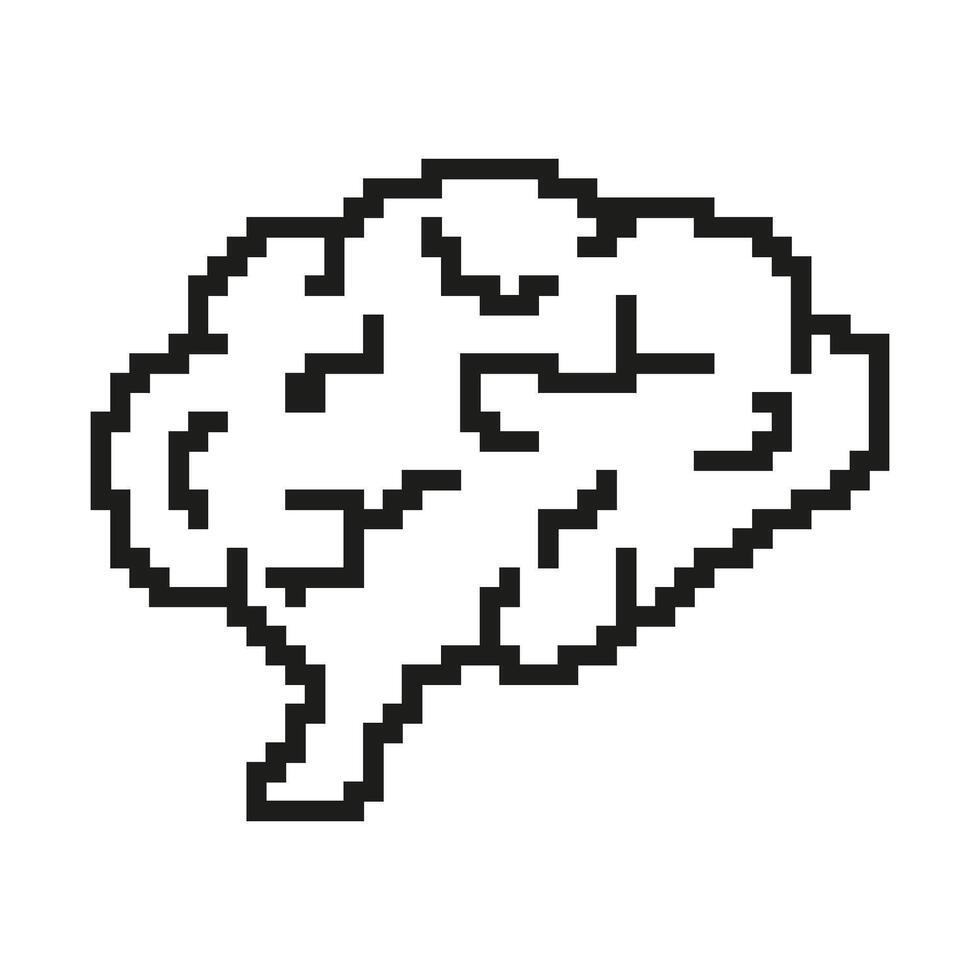Pixelated Brain Icon. Digital Symbol of Human Mind in Pixel Art Style. Cognitive and Neural Design. Intelligence and Thought Process. Isolated Illustration vector