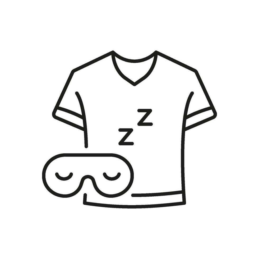 Pajama Shirt and Sleep Mask Line Icon. Cozy Bedtime Outfit with Sleep Mask Outline Symbol. Comfortable Bedtime Clothing and Mask. Editable Stroke. Isolated Illustration vector