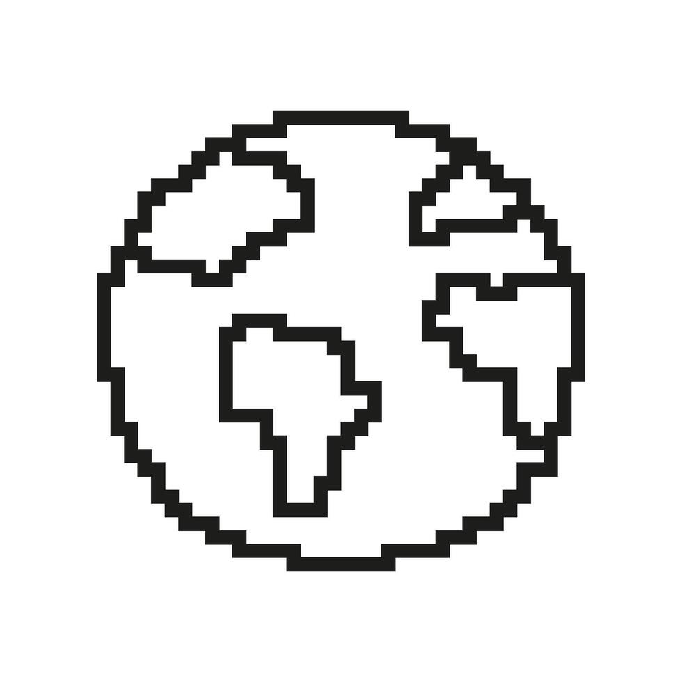 Pixelated Globe Icon. Earth and World Symbol in Retro Pixel Art Style. Global Connectivity and Geography. Isolated Illustration vector
