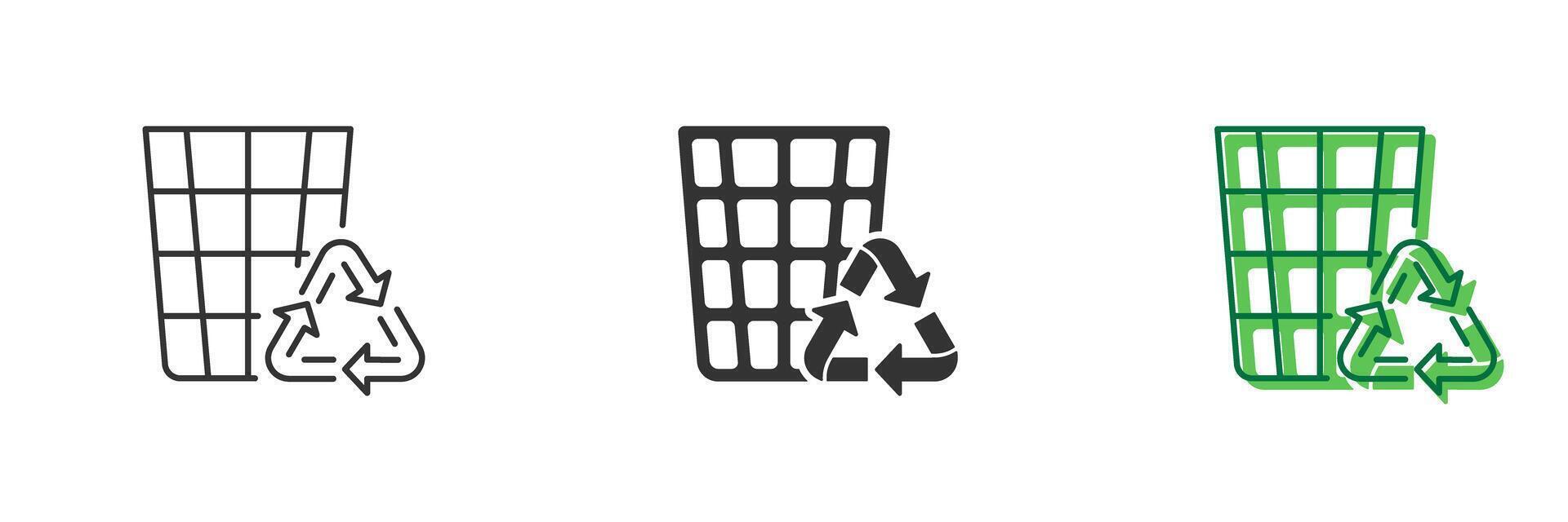 Recycling Bin Line and Silhouette Icon Set. Ecology Dustbin for Garbage Pictogram. Reuse Container Sign. Editable Stroke. Isolated Illustration vector