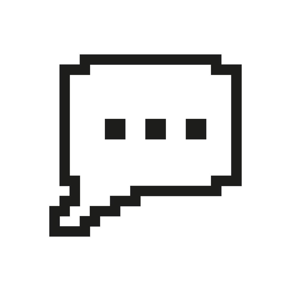 Retro Pixelated Speech Bubble Icon With Three Dots. Speech Bubble Pixel Art Icon. Symbol Of Dialogue, Communication, Conversation. Isolated Illustration vector