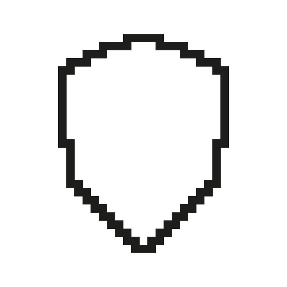 Pixel Art Shield Outline Icon. Pixelated Symbol of Protection, Security, and Safeguard. Isolated Illustration vector
