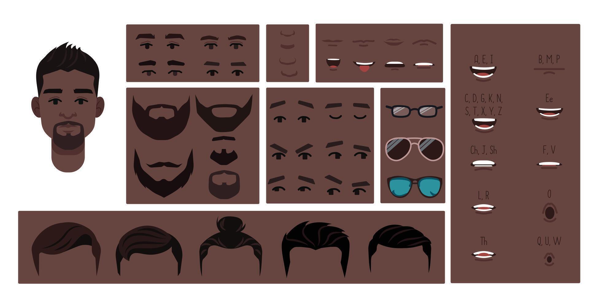 Brown skin man face constructor vector