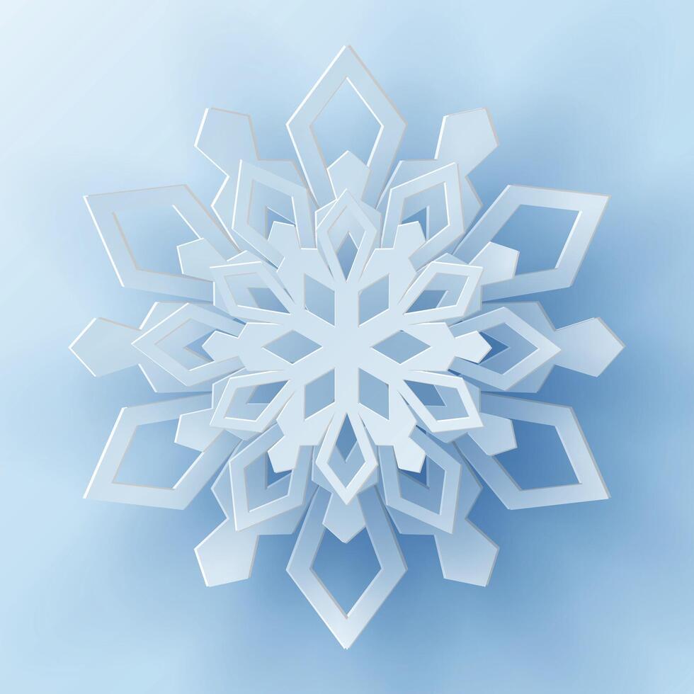 White christmas paper cut 3d snowflake vector