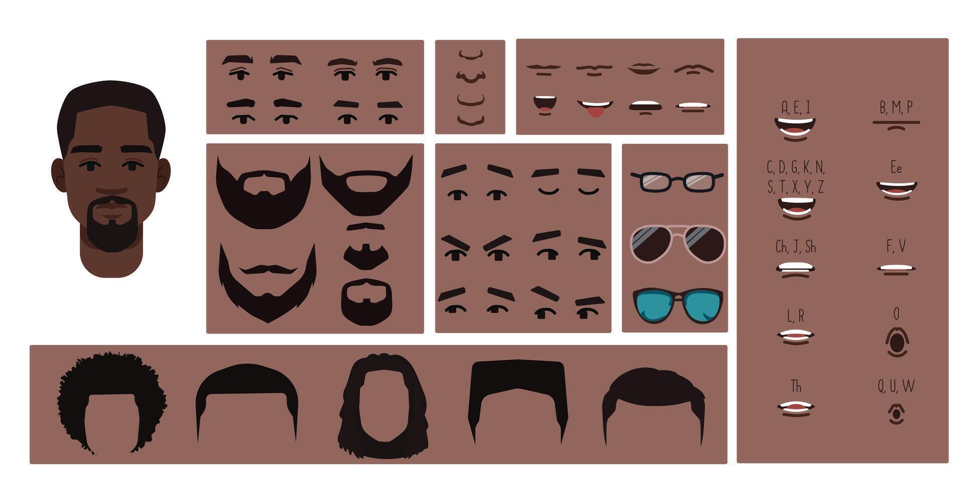 Brown skin man face constructor vector