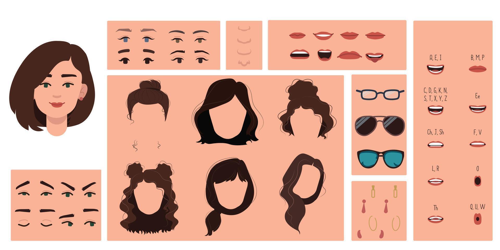 Brown haired business girl face constructor vector