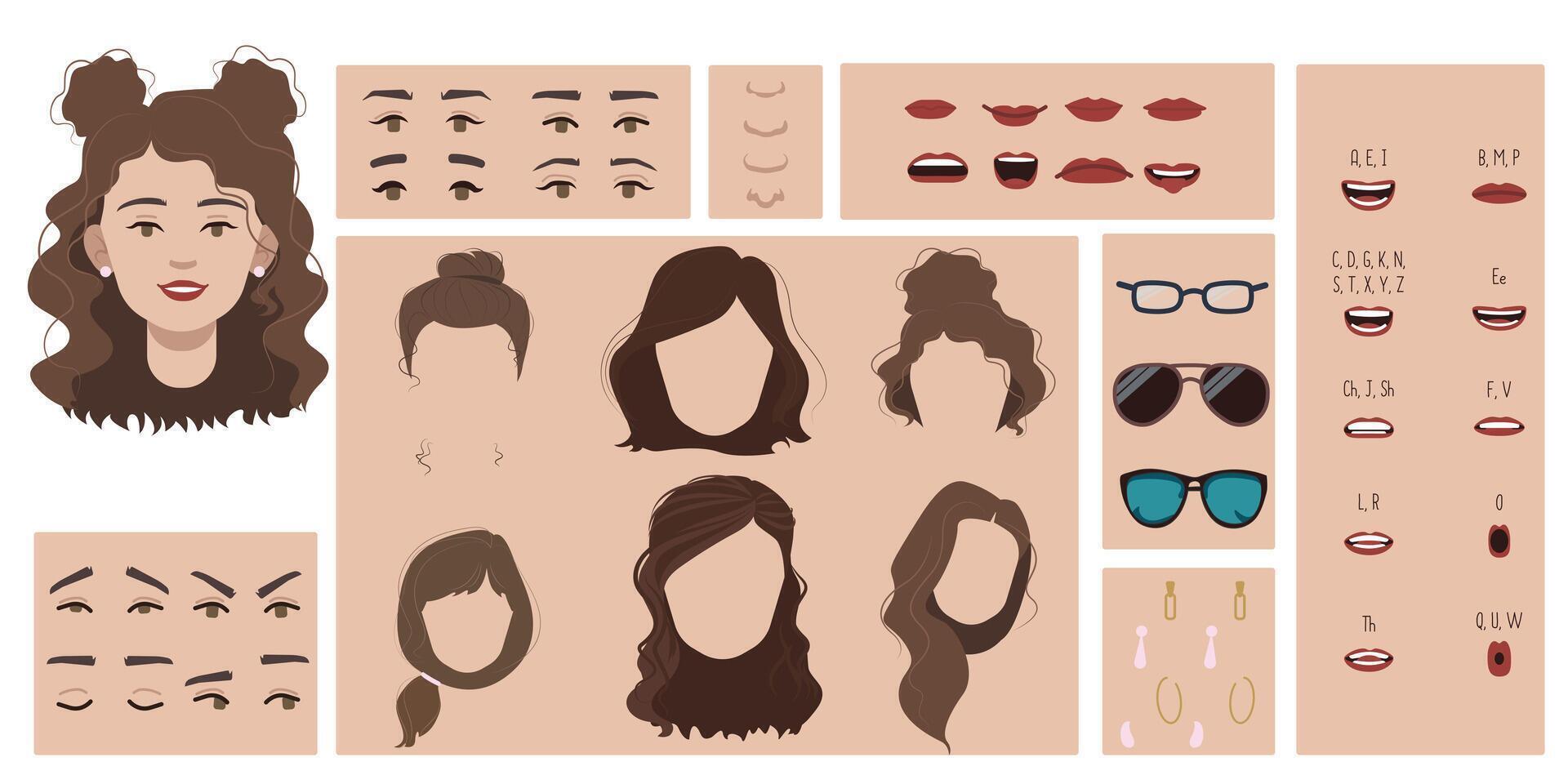 Brunette girl face constructor vector