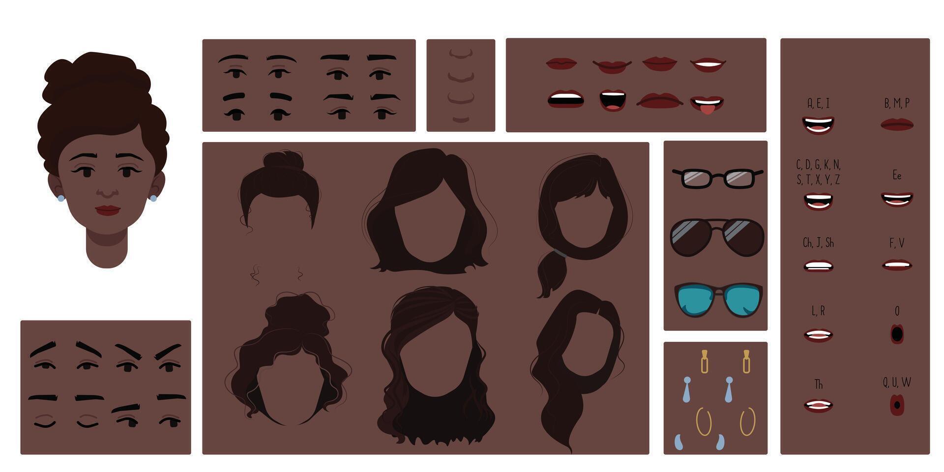 Brown skin business girl face constructor vector