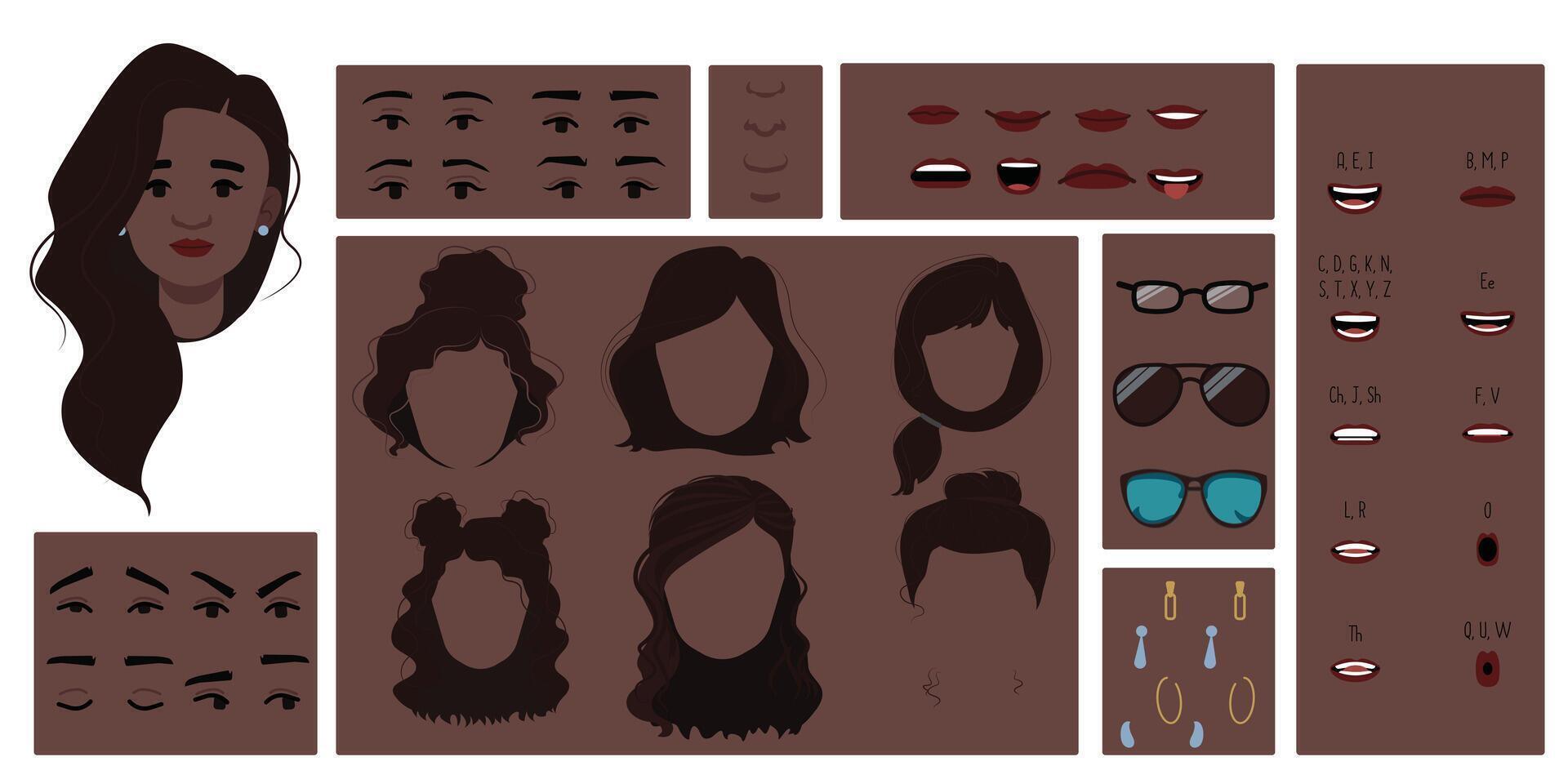 Face constructor of a brown skin girl vector