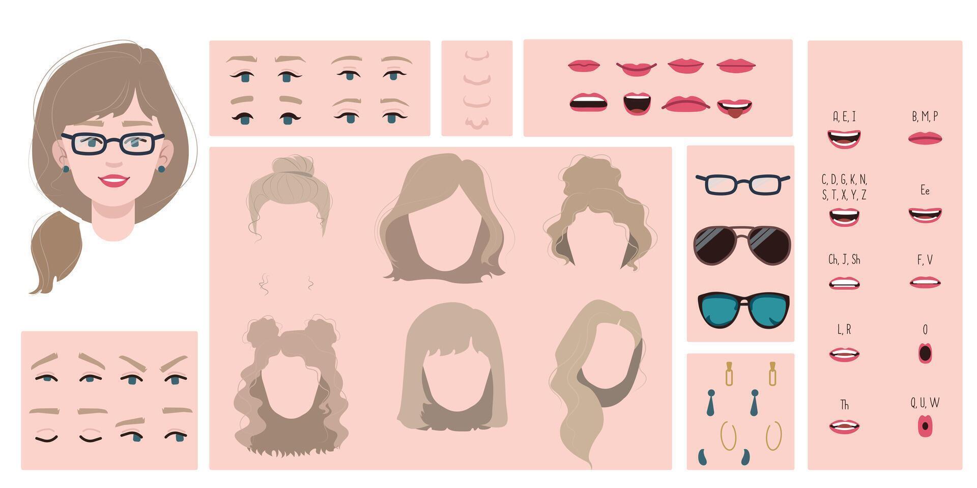 Blonde girl face constructor vector