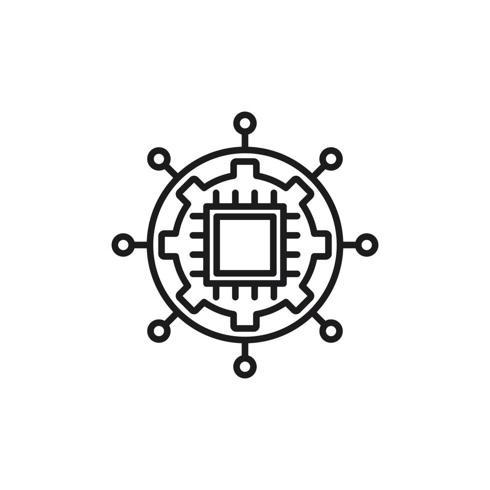 icon Central processing unit with cogs and multiple connections, perfect for technology, innovation, data processing, network concepts for design projects. vector
