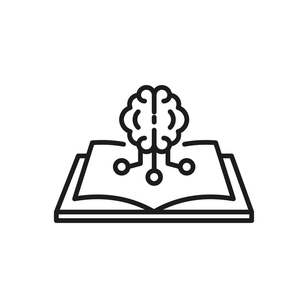 icon Brain with wires connected to an open book, symbolizing learning and knowledge. Suitable for educational concepts, technology, and neuroscience designs. vector