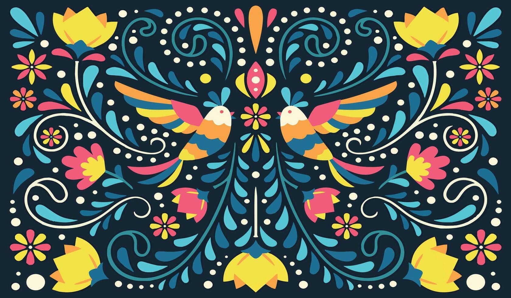 Colorful mexican floral pattern with birds vector