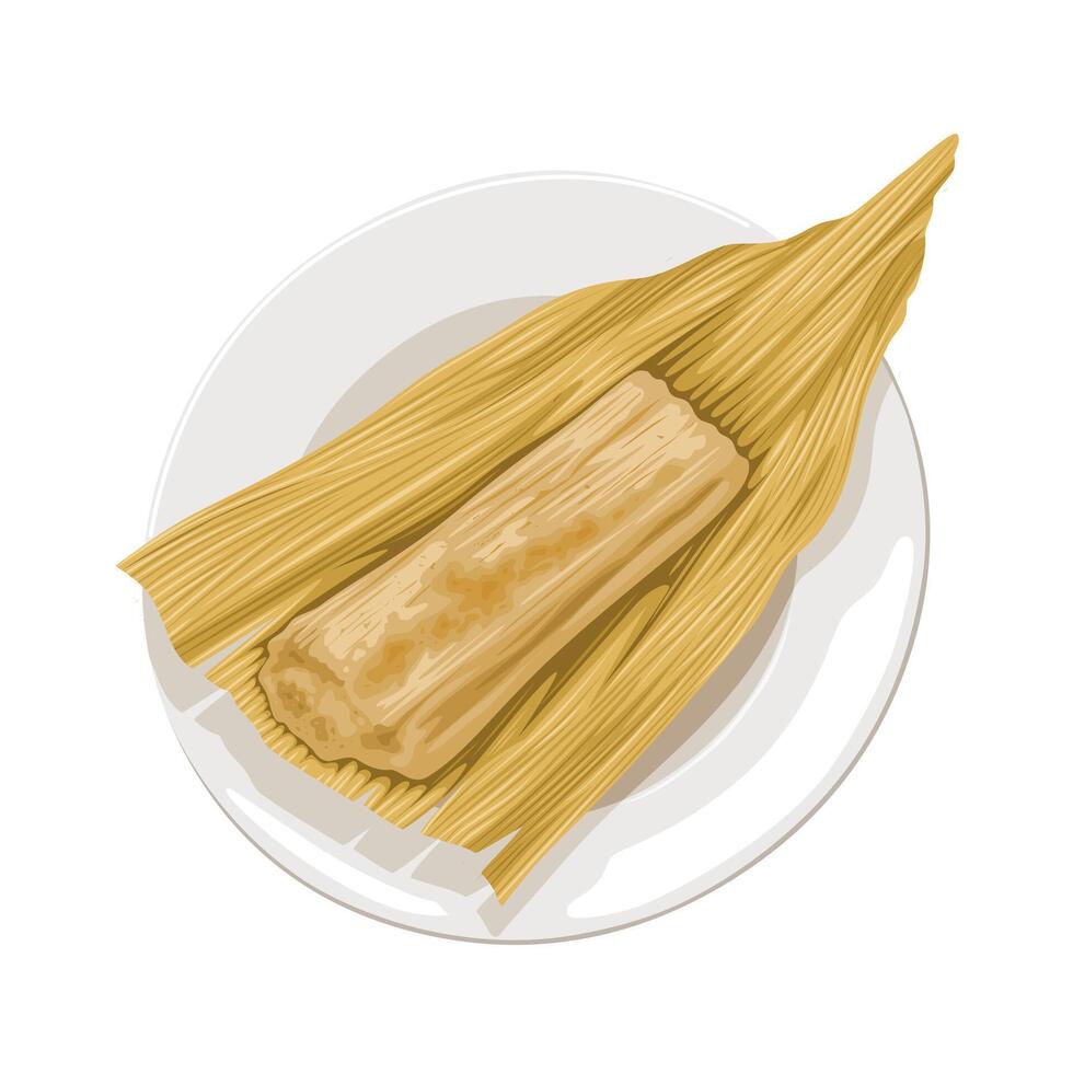 Illustration of Mexican tamales on a plate, isolated on white background. vector
