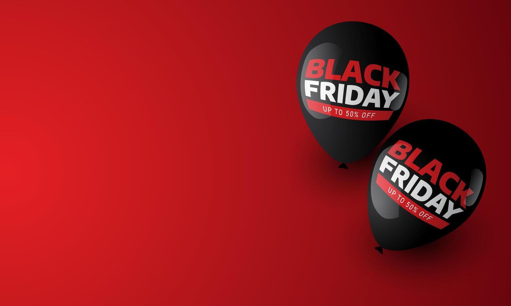 Two Black Balloons with black friday text on isolated red background. Suitable for Black friday sale banner. vector
