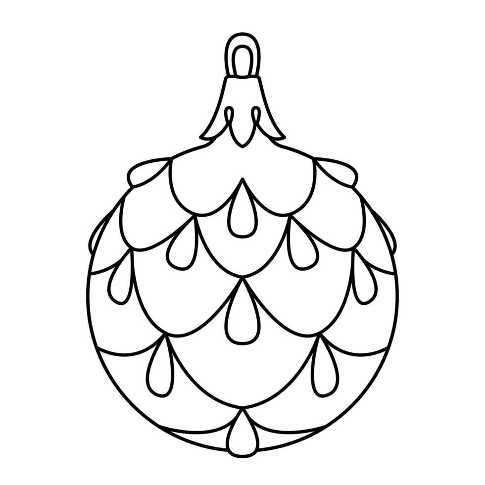 christmas ball doodle style black and white isolated globe decorative for christmas trees, new year and christmas bauble coloring page. illustration vector