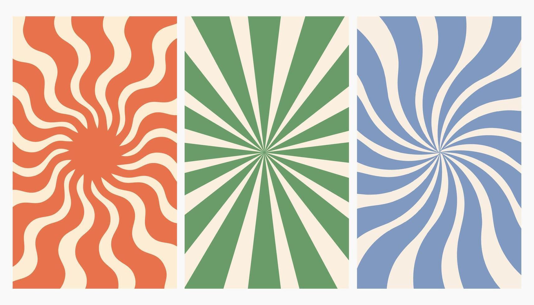 Set of groovy retro backgrounds. Vertical posters with swirl. Trendy backgrounds in retro psychedelic style vector
