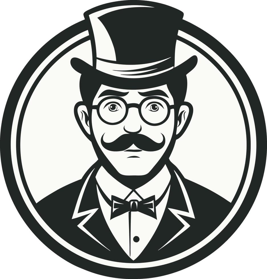 retro style logo, handsome man 34 portrait with moustache vector