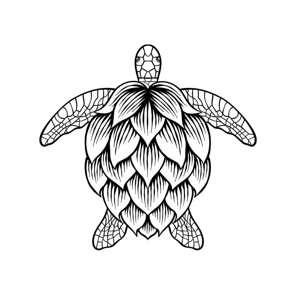 hand drawn illustration of hops combined with turtle vector