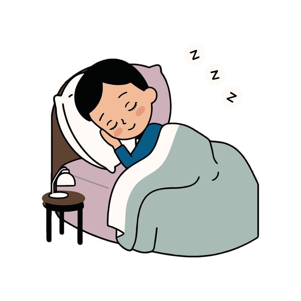 A cartoon boy sleeping in bed with a pillow vector
