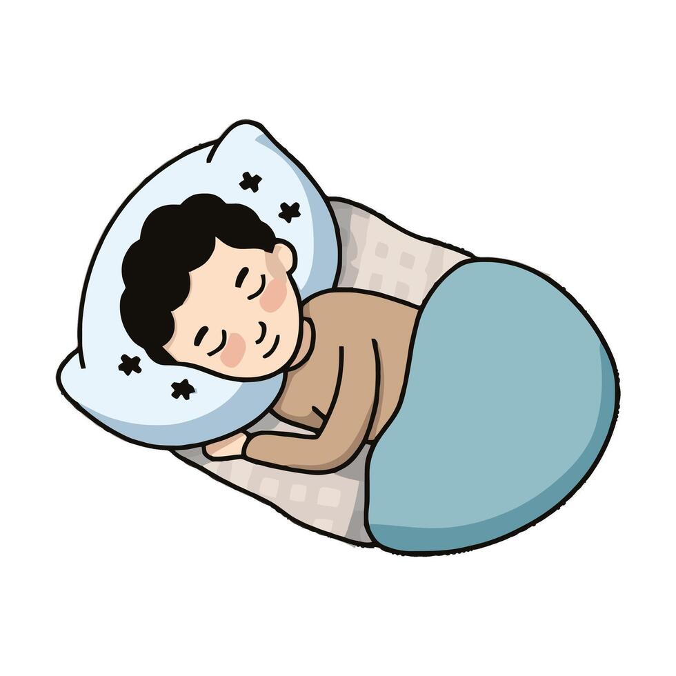 A cartoon boy sleeping in a bed vector