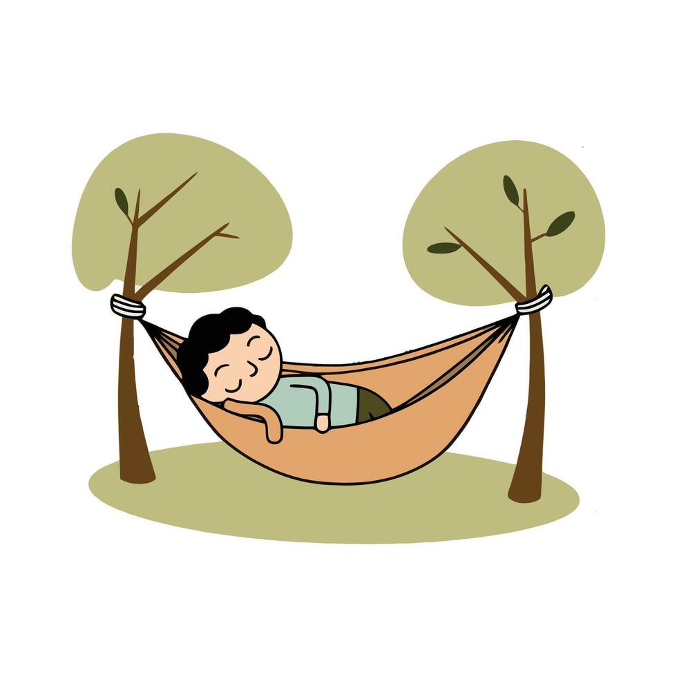 A cartoon man sleeping in a hammock vector
