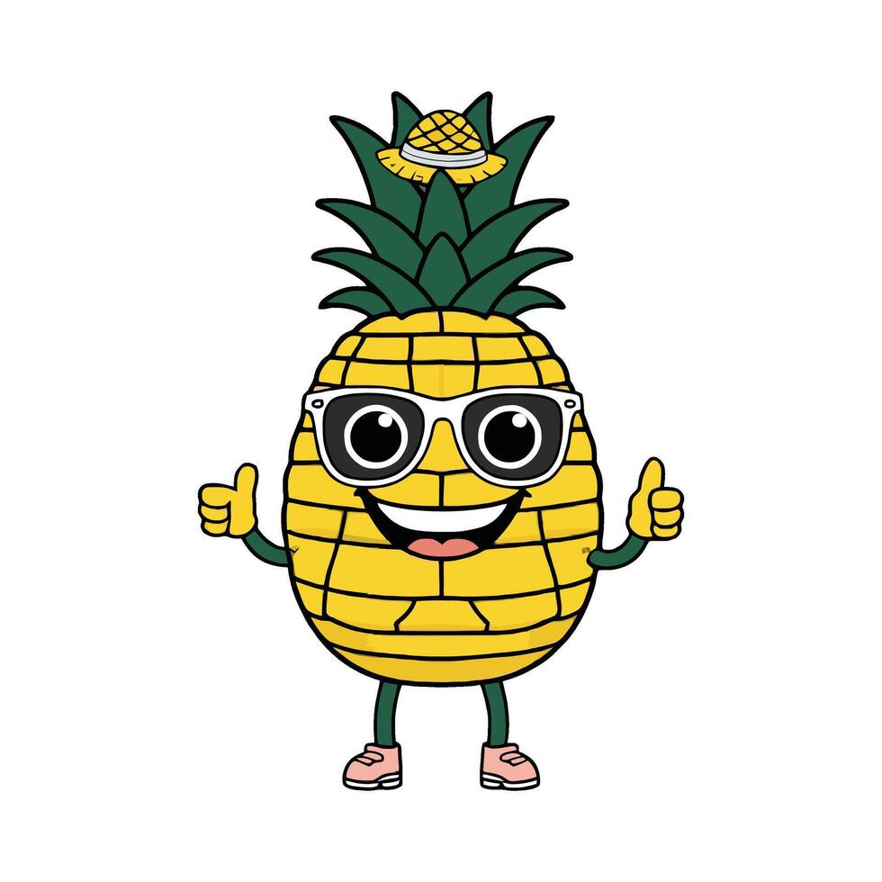 A cartoon pineapple character with sunglasses and a thumbs up vector