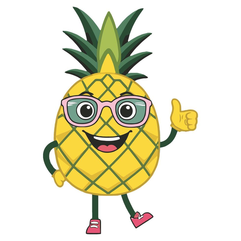 A cartoon pineapple character with sunglasses and a thumbs up vector