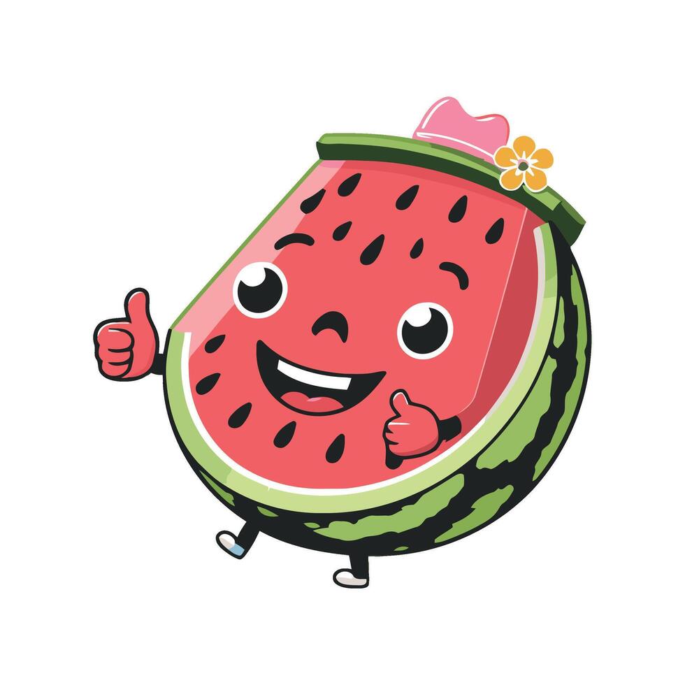 A watermelon character with a thumbs up vector