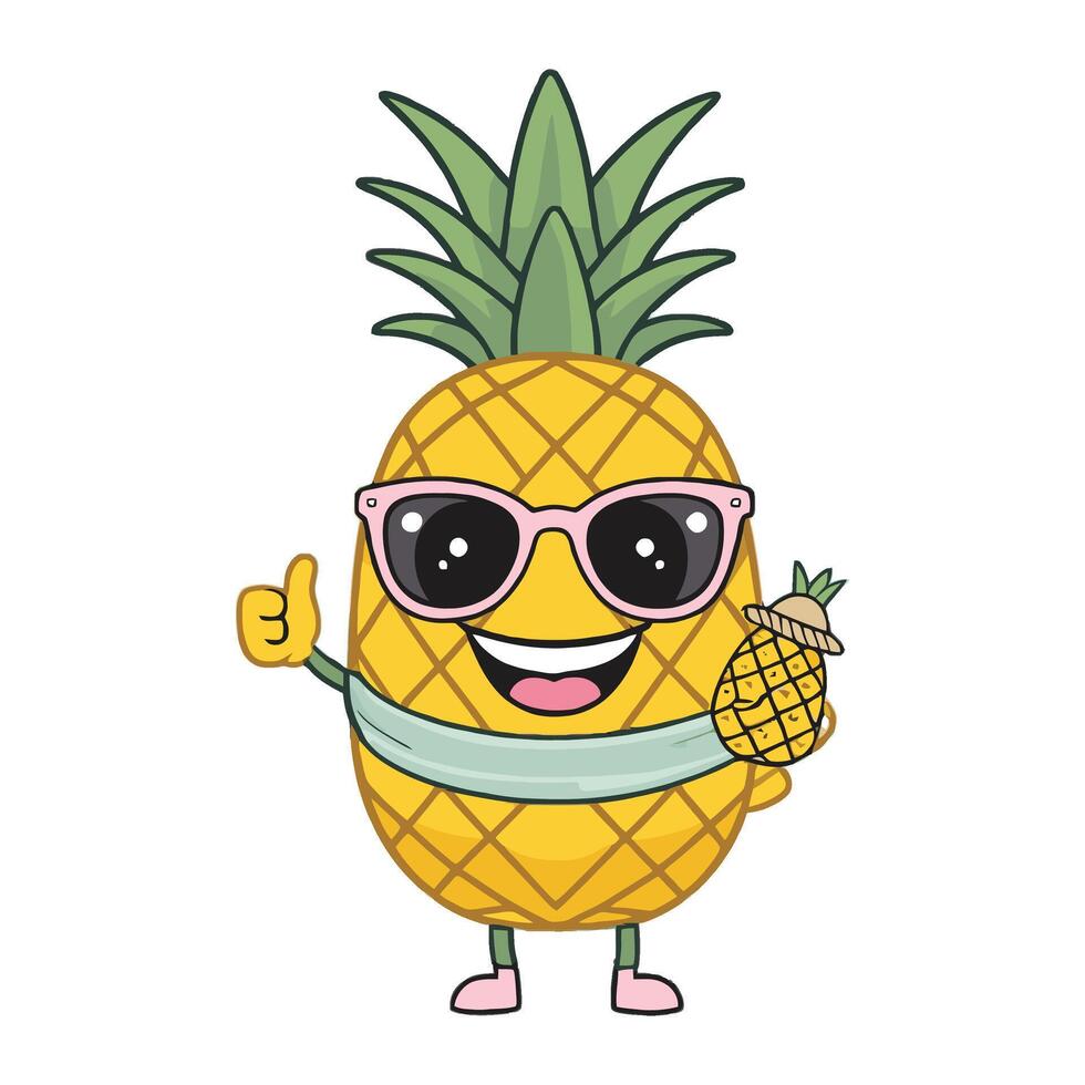 A cartoon pineapple character with sunglasses and a thumbs up vector