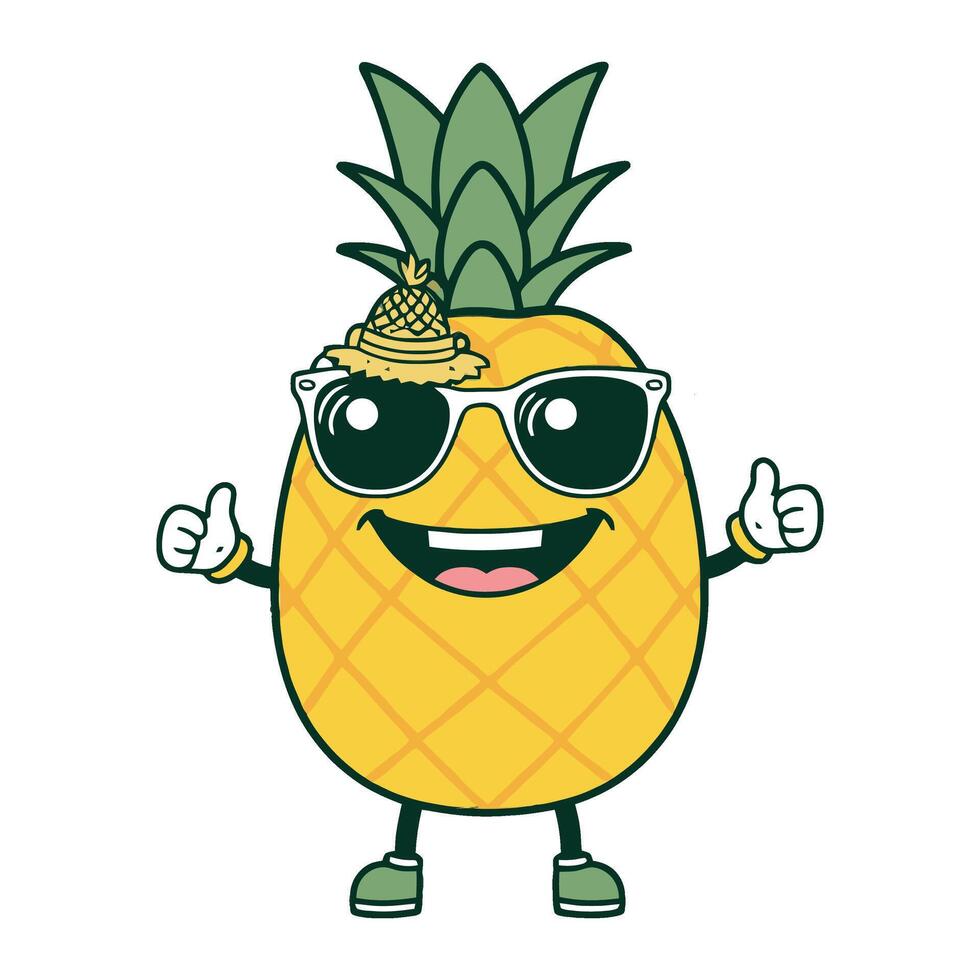 A cartoon pineapple character with sunglasses and a thumbs up vector