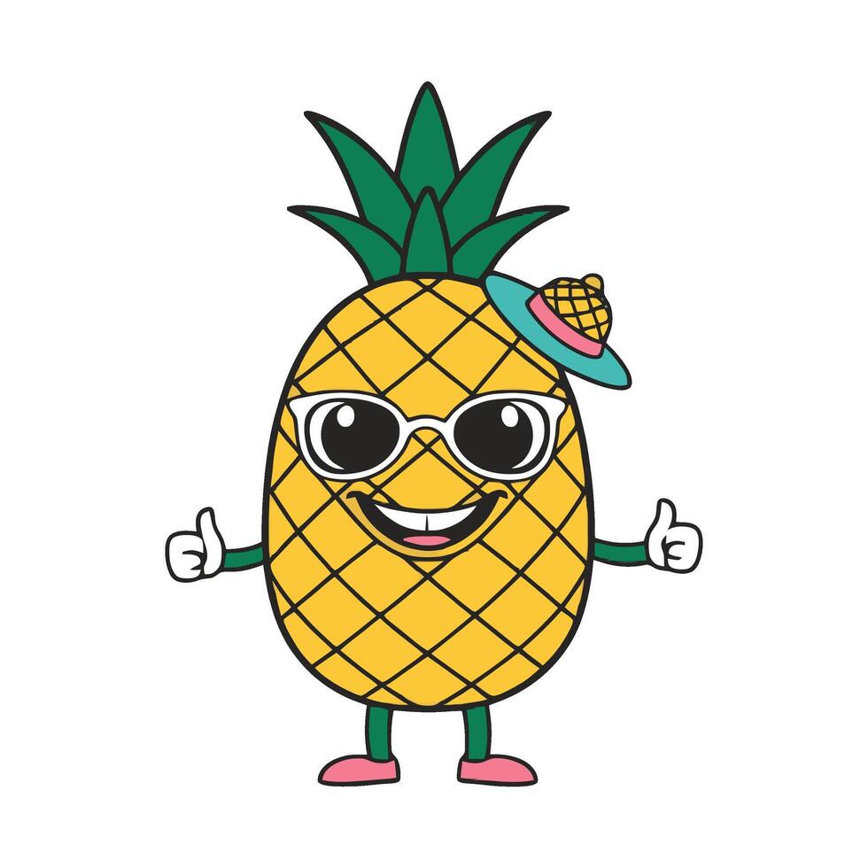 A cartoon pineapple character with sunglasses and a hat vector