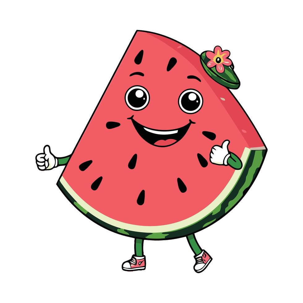 A cartoon watermelon character with a thumbs up vector