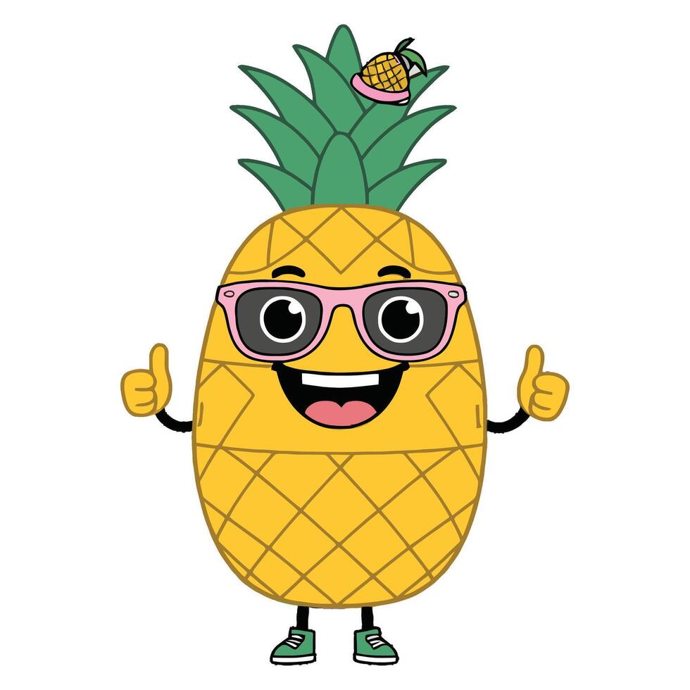 A cartoon pineapple character with sunglasses and a thumbs up vector