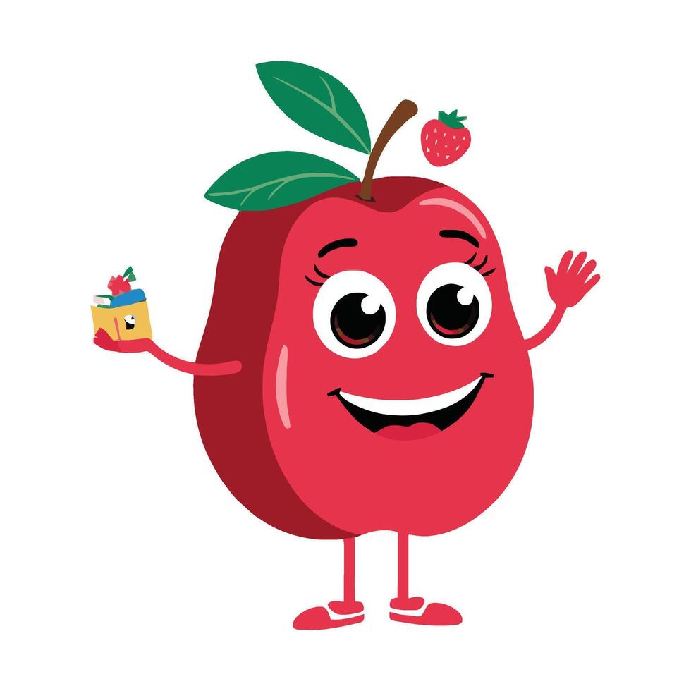 A cartoon apple character holding a cupcake vector